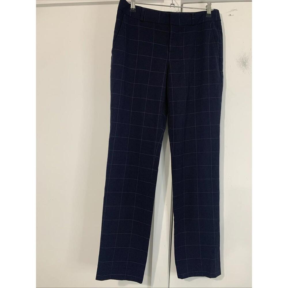 Banana Republic Ryan Pants Women 2 Blue Grid Plaid Full Length  W30"L31.5"R9.5"